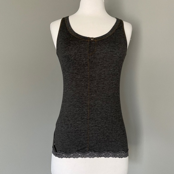 Diesel Lingerie Underwear Loung Pajama Cotton blend Gray Logo Lace Trim Tank Top - Picture 2 of 14